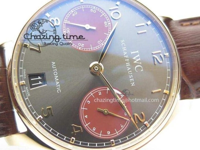 MIROTIME 0403 Portuguese Real PR IW500127 RG ZF 1:1 Best Edition Grey Red Dial On Brown Leather Strap A52010 V AllSeason 7331